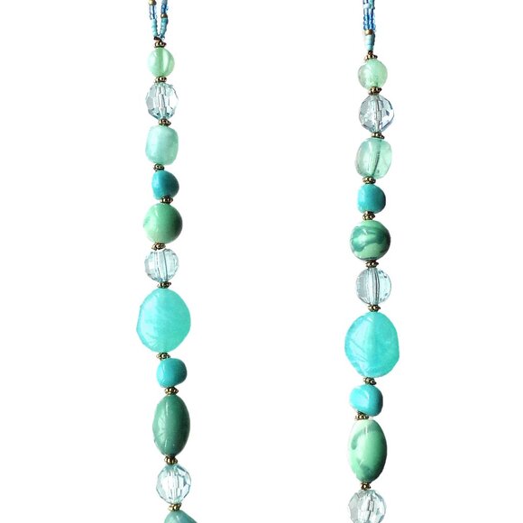 Long turquoise color bead necklace with acrylic, seed beads, and silver beads - Picture 7 of 10
